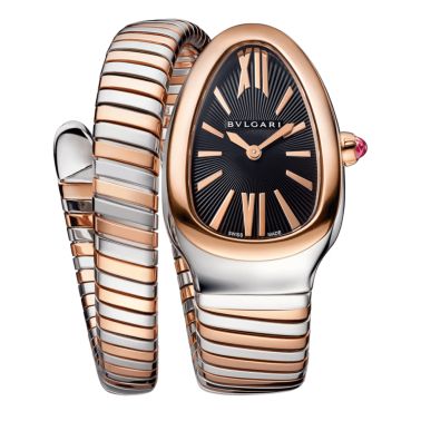 Bulgari Serpenti Tubogas quartz watch black dial steel and rose gold bracelet 35 mm