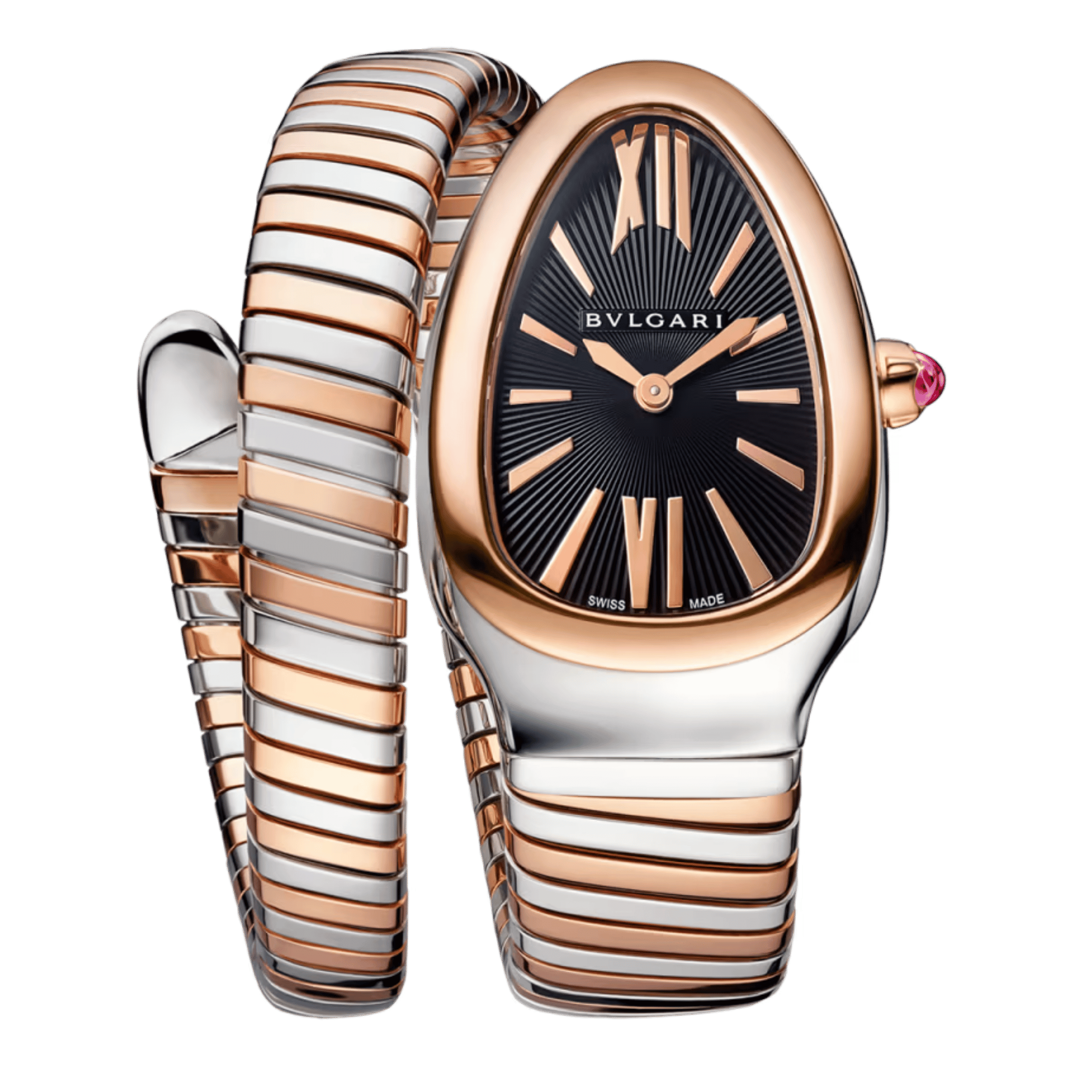 Bulgari Serpenti Tubogas quartz watch black dial steel and rose gold bracelet 35 mm