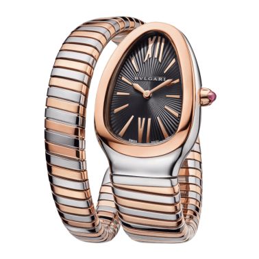 Montre Bulgari Serpenti Tubogas quartz cadran noir bracelet acier et or rose 35 mm