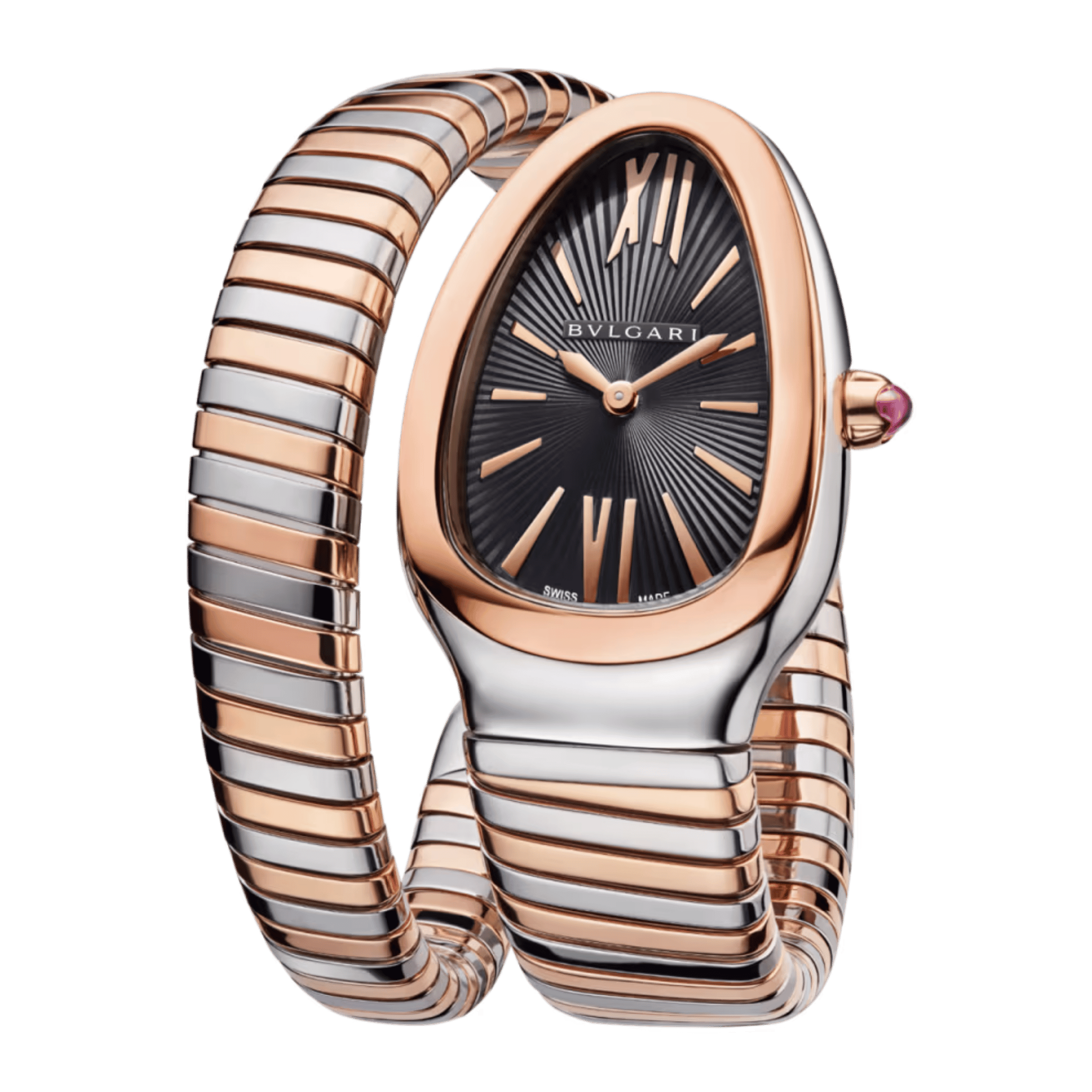 Bulgari Serpenti Tubogas quartz watch black dial steel and rose gold bracelet 35 mm