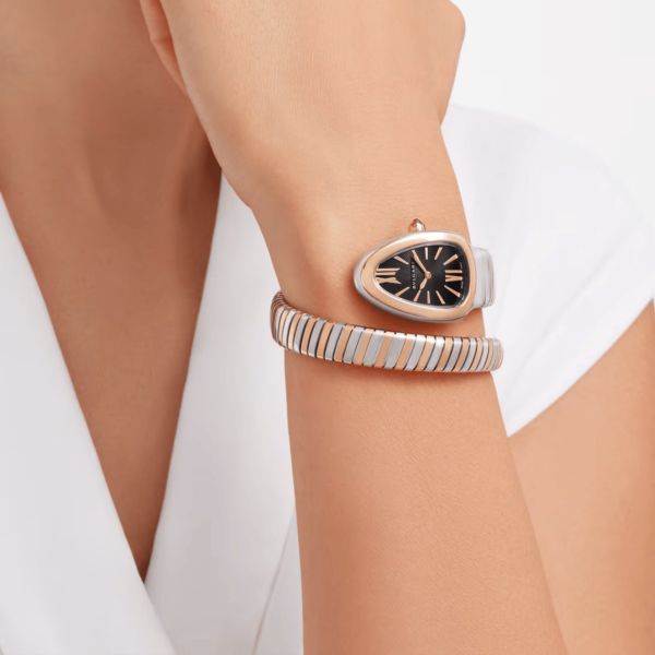 Bulgari Serpenti Tubogas quartz watch black dial steel and rose gold bracelet 35 mm