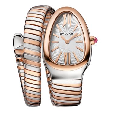 Bulgari Serpenti Tubogas quartz watch opaline white dial steel and rose gold bracelet 35 mm