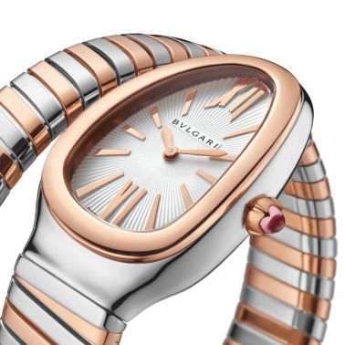 Bulgari Serpenti Tubogas quartz watch opaline white dial steel and rose gold bracelet 35 mm
