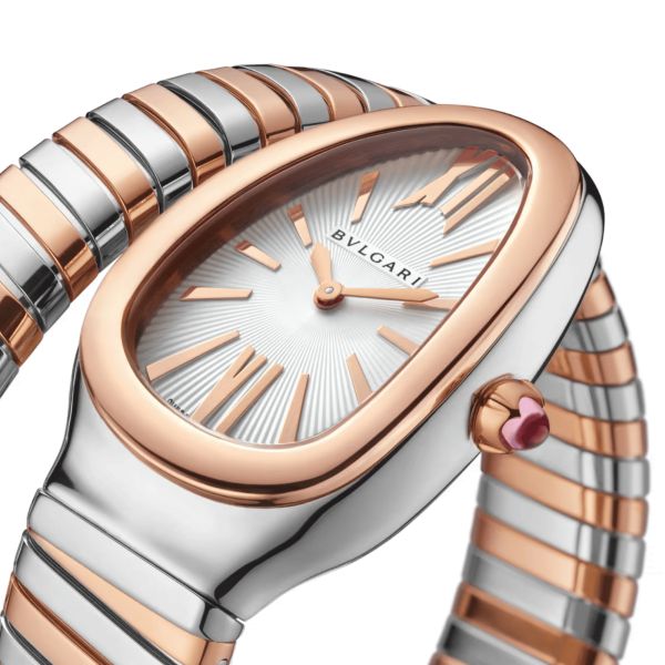 Bulgari Serpenti Tubogas quartz watch opaline white dial steel and rose gold bracelet 35 mm