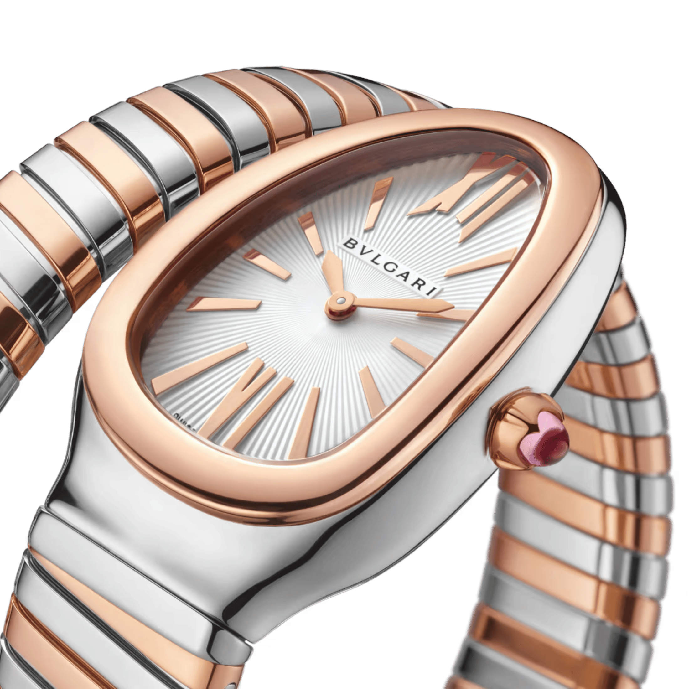 Montre Bulgari Serpenti Tubogas quartz cadran blanc opalin bracelet acier et or rose 35 mm