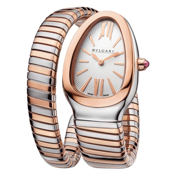 Bulgari Serpenti Tubogas quartz watch opaline white dial steel and rose gold bracelet 35 mm