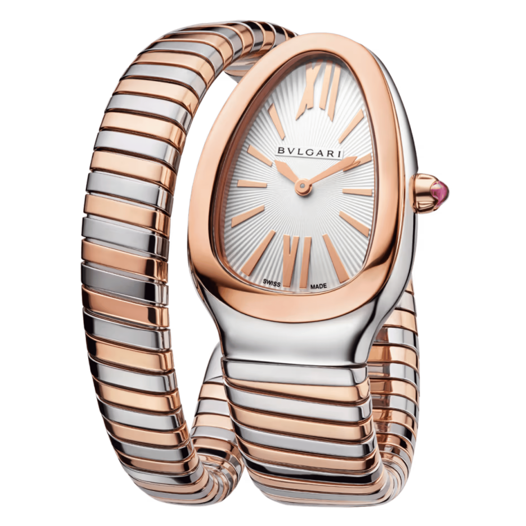 Montre Bulgari Serpenti Tubogas quartz cadran blanc opalin bracelet acier et or rose 35 mm