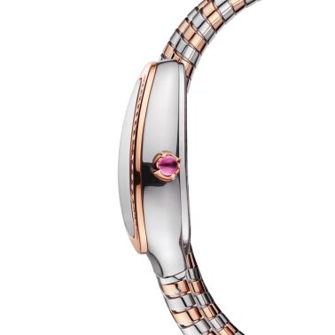 Bulgari Serpenti Tubogas quartz watch bezel set opaline silver dial steel and rose gold bracelet double tour 35 mm