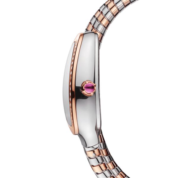 Bulgari Serpenti Tubogas quartz watch bezel set opaline silver dial steel and rose gold bracelet double tour 35 mm