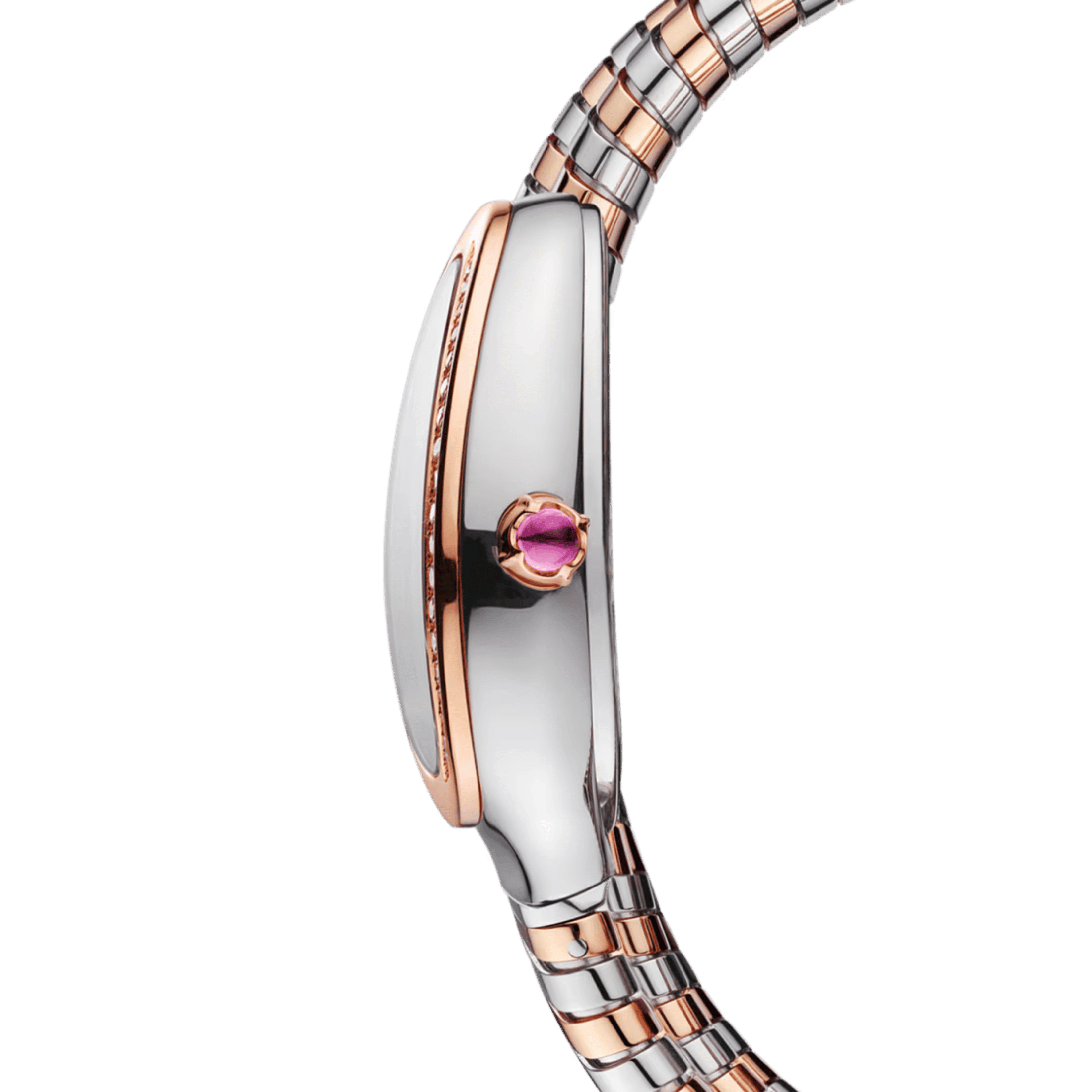 Bulgari Serpenti Tubogas quartz watch bezel set opaline silver dial steel and rose gold bracelet double tour 35 mm