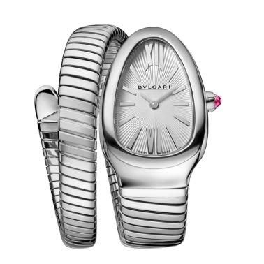 Montre Bulgari Serpenti Tubogas quartz cadran en opaline argentée bracelet acier 35 mm