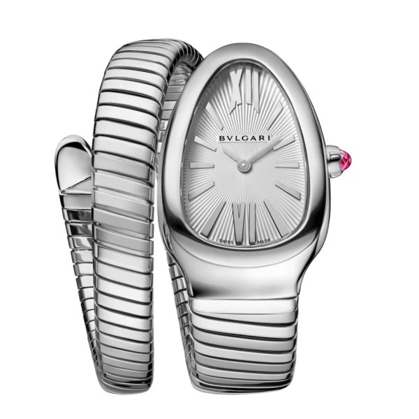 Bulgari Serpenti Tubogas quartz silvered opaline dial steel bracelet 35 mm