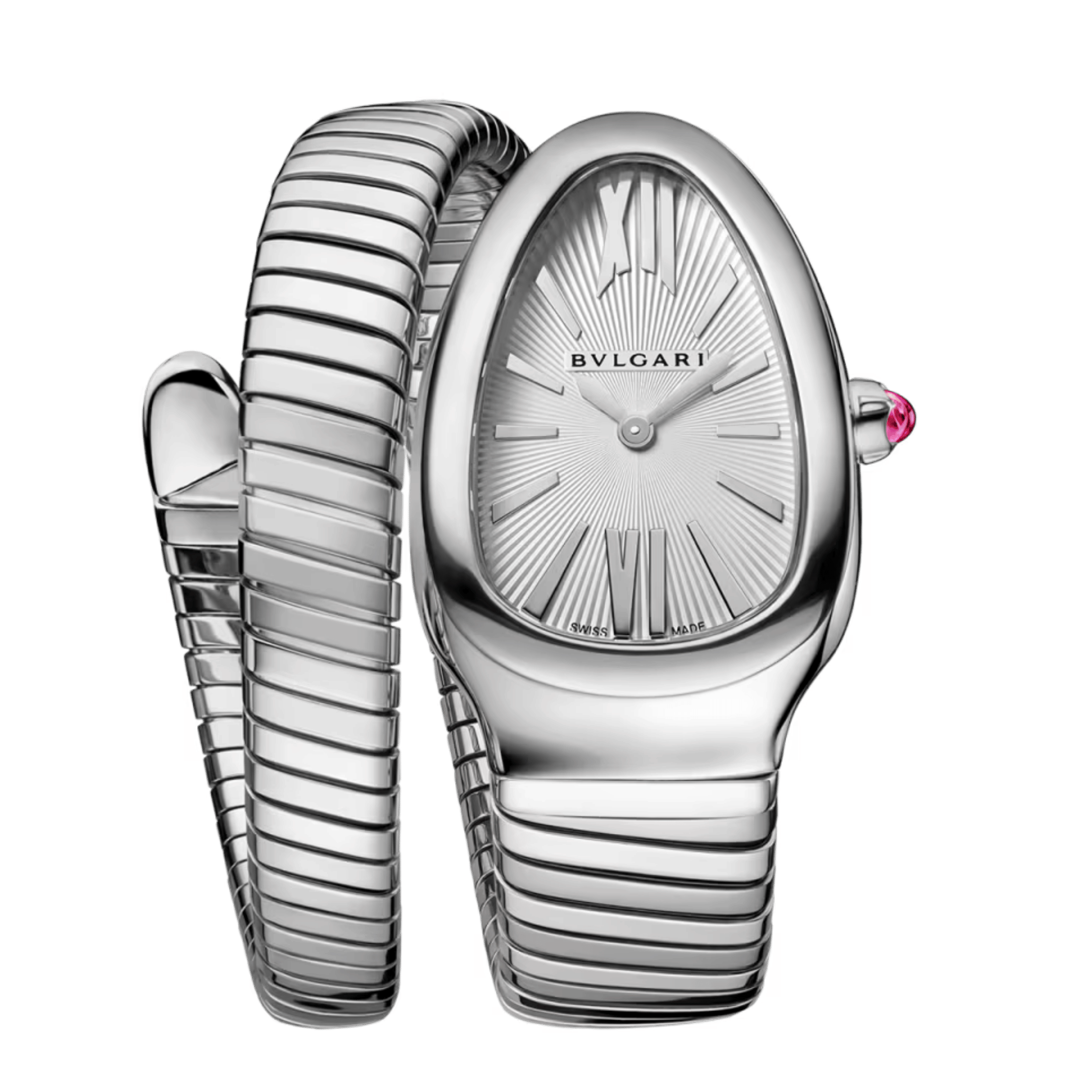 Montre Bulgari Serpenti Tubogas quartz cadran en opaline argentée bracelet acier 35 mm