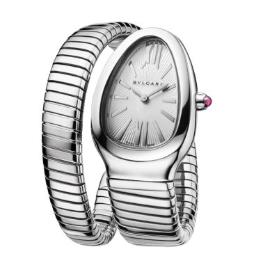 Montre Bulgari Serpenti Tubogas quartz cadran en opaline argentée bracelet acier 35 mm