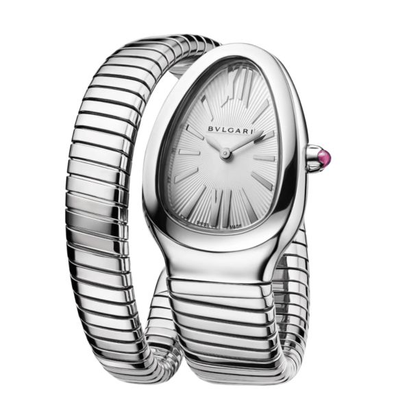 Bulgari Serpenti Tubogas quartz silvered opaline dial steel bracelet 35 mm