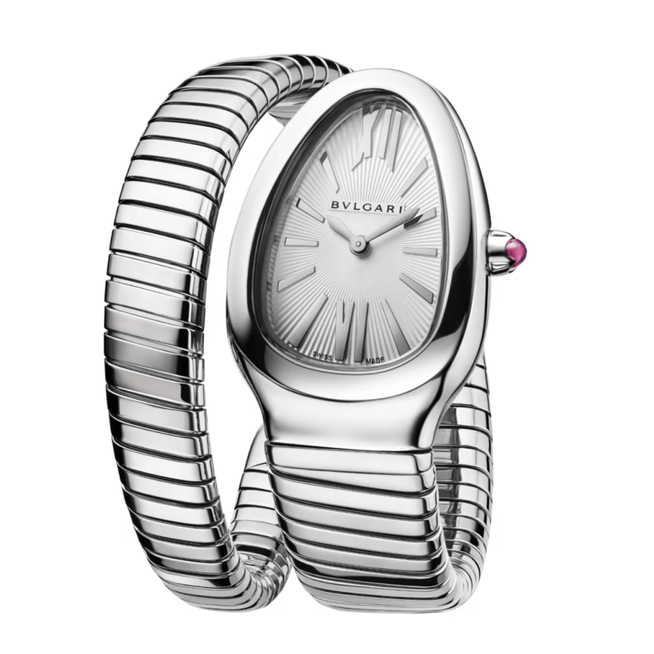 Bulgari Serpenti Tubogas quartz silvered opaline dial steel bracelet 35 mm