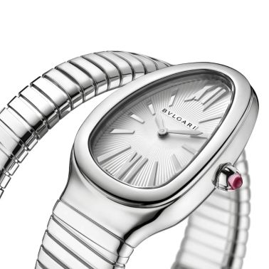 Montre Bulgari Serpenti Tubogas quartz cadran en opaline argentée bracelet acier 35 mm
