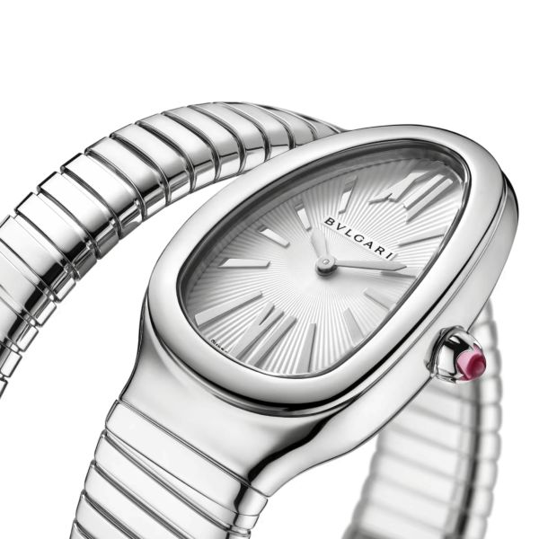Montre Bulgari Serpenti Tubogas quartz cadran en opaline argentée bracelet acier 35 mm