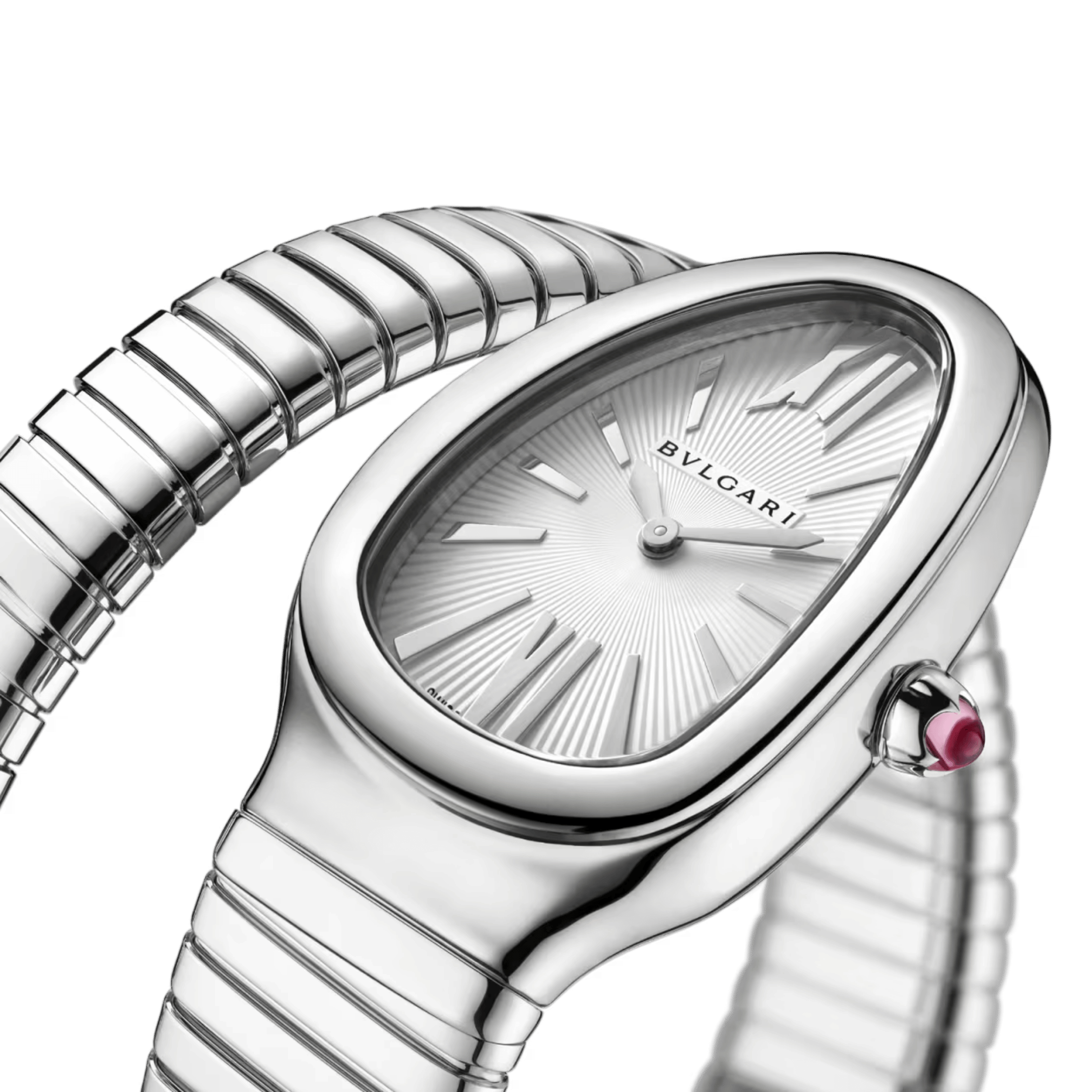 Montre Bulgari Serpenti Tubogas quartz cadran en opaline argentée bracelet acier 35 mm