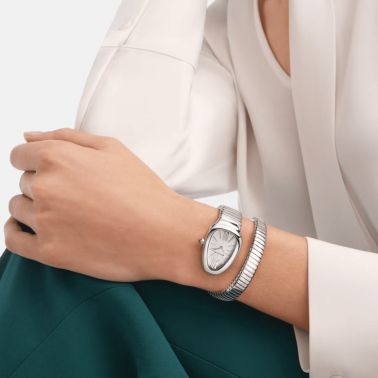 Bulgari Serpenti Tubogas quartz silvered opaline dial steel bracelet 35 mm