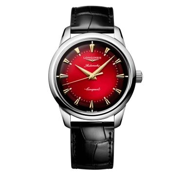 Longines Conquest Heritage watch Automatic snake year red dial 40 mm black leather strap