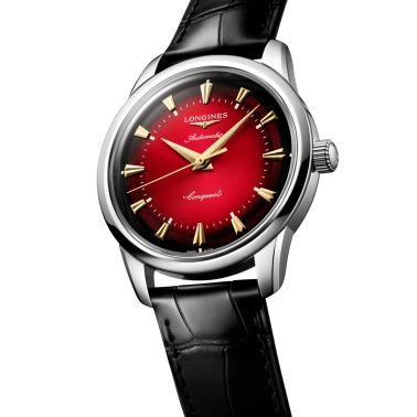 Longines Conquest Heritage watch Automatic snake year red dial 40 mm black leather strap
