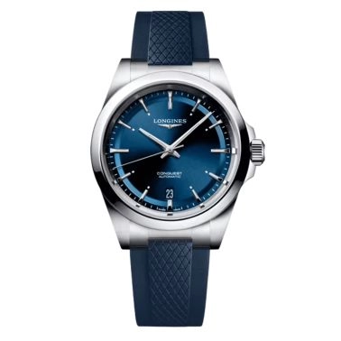 Montre Longines Conquest automatique cadran bleu bracelet caoutchouc bleu 38 mm