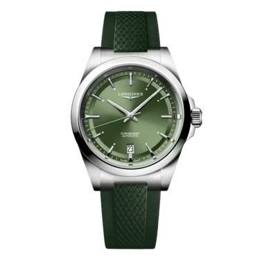 Longines Conquest automatic watch, green dial, green rubber strap, 38 mmLongines Conquest automatic watch, green dial, green rub