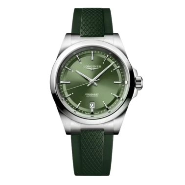 Montre Longines Conquest automatique cadran vert bracelet caoutchouc vert 38 mm