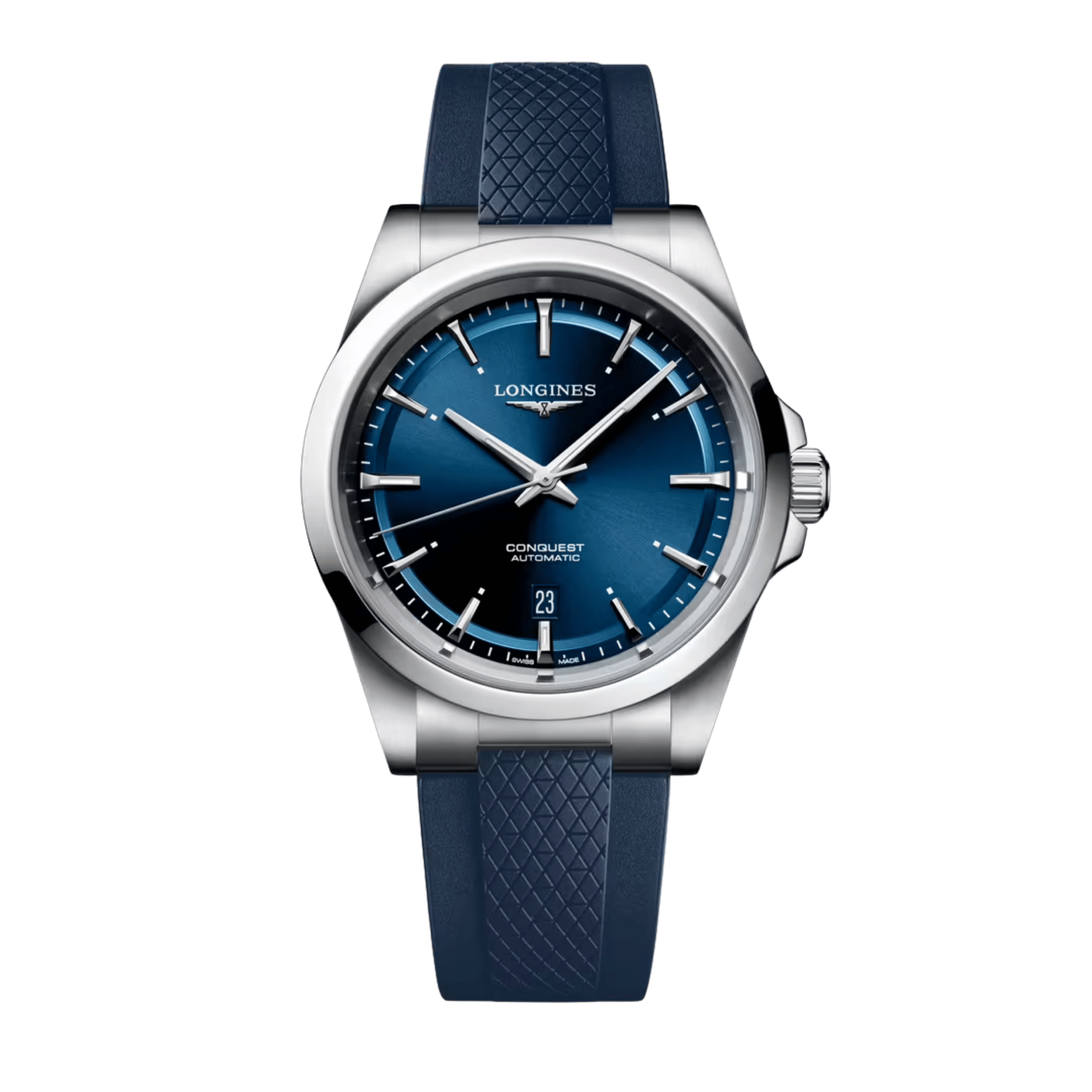 Montre Longines Conquest automatique cadran bleu bracelet caoutchouc bleu 41 mm