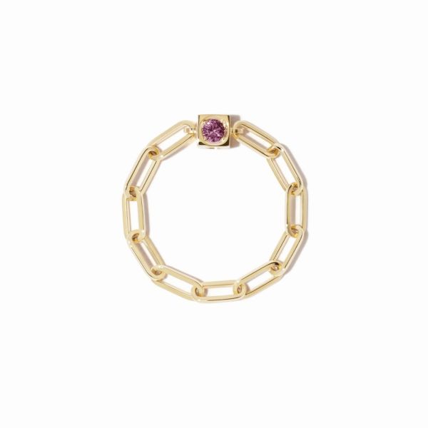 Bague chaîne dinh van Le Cube en or jaune et saphir rose