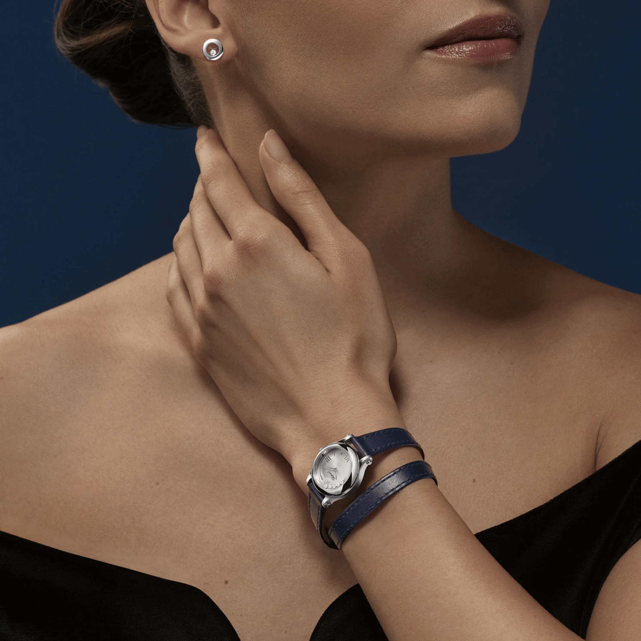 Chopard Happy Sport quartz silver dial blue leather strap 25 mm