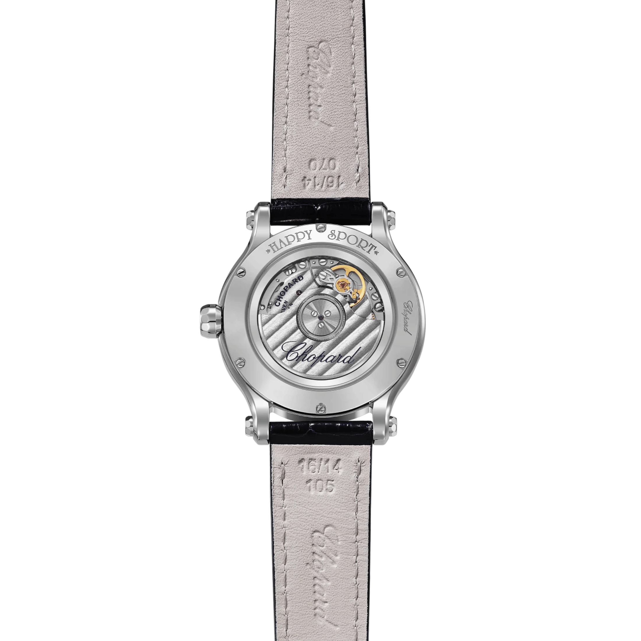 Chopard Happy Sport automatic set bezel silver dial blue leather strap 33 mm