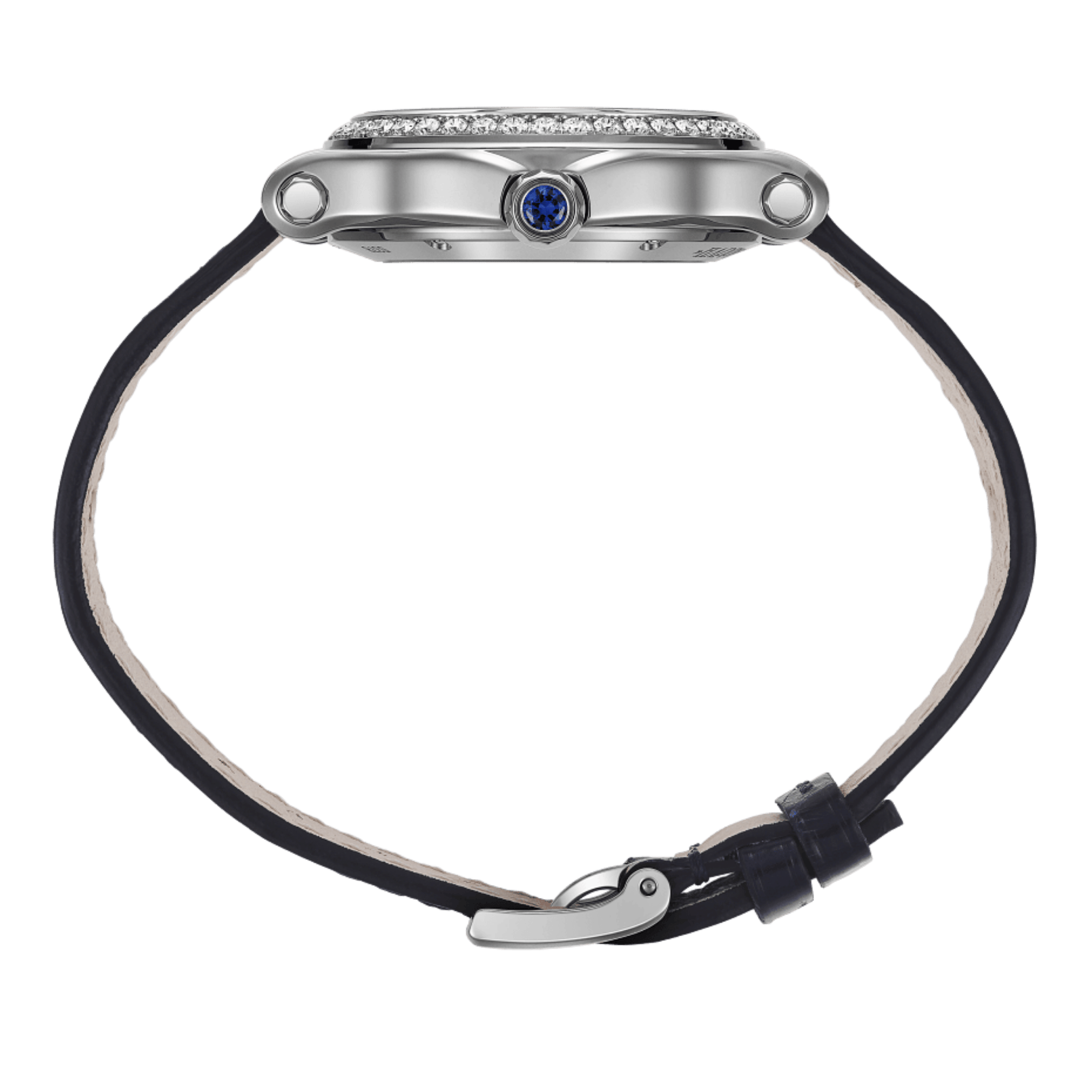 Chopard Happy Sport automatic set bezel silver dial blue leather strap 33 mm