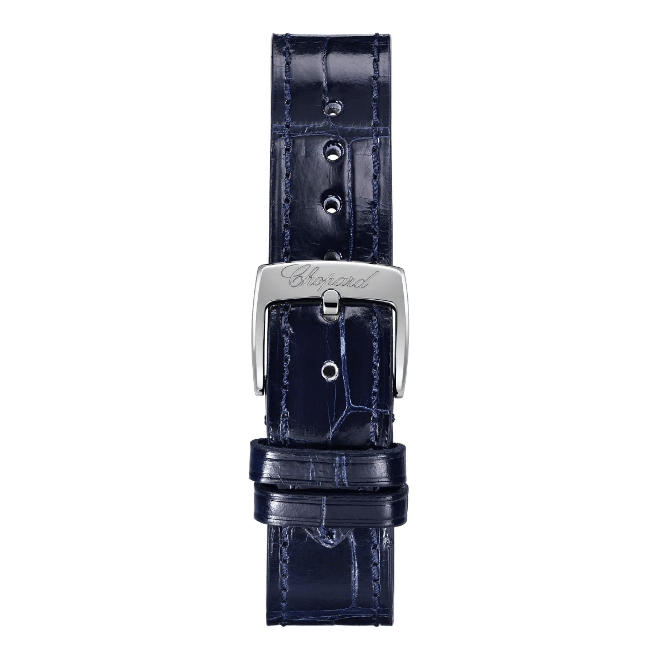 Chopard Happy Sport automatic set bezel silver dial blue leather strap 33 mm