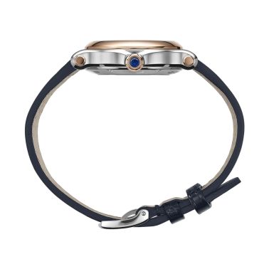 Chopard Happy Sport automatic rose gold bezel silver dial blue leather strap 33 mm