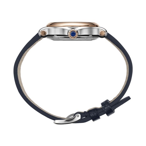 Chopard Happy Sport automatic rose gold bezel silver dial blue leather strap 33 mm