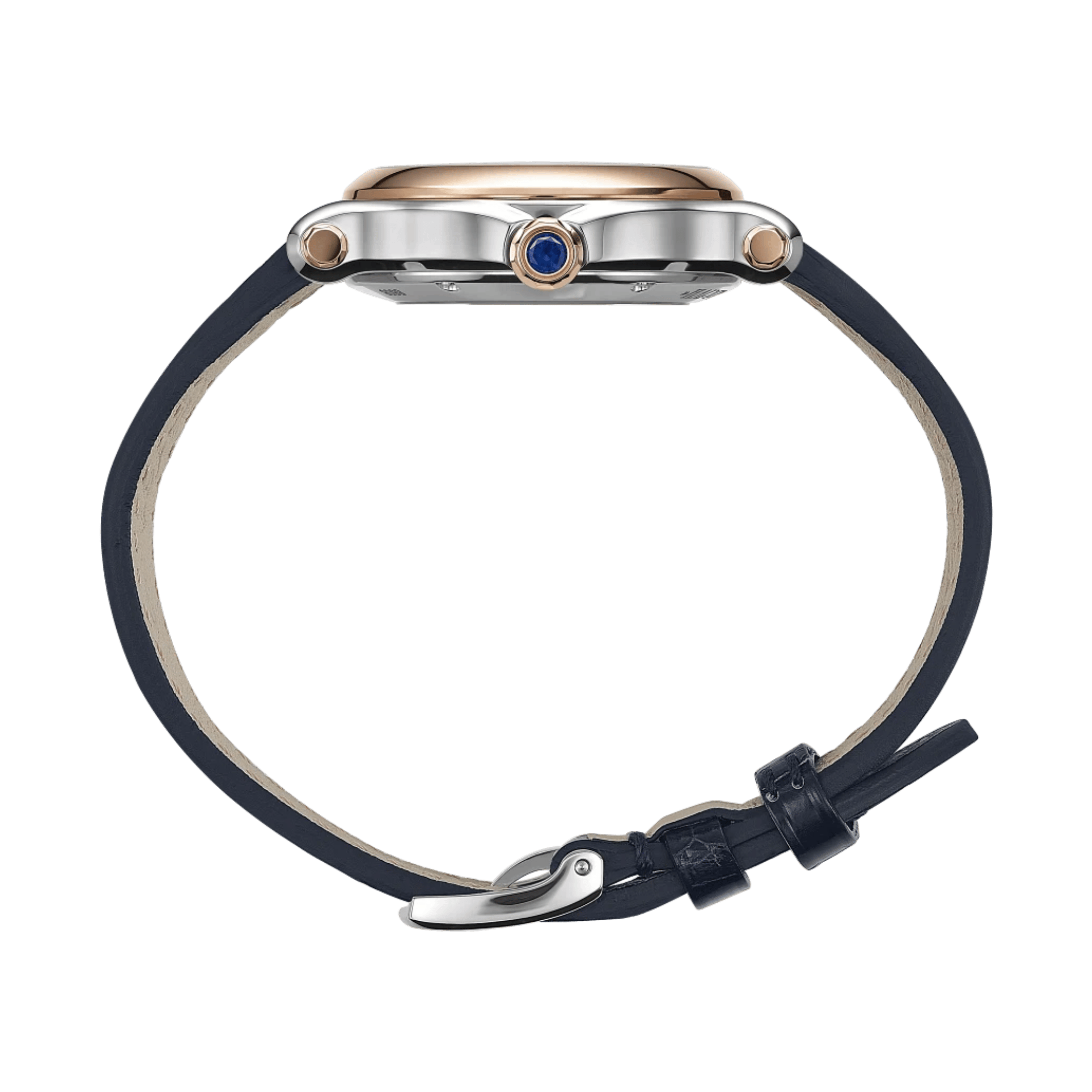 Chopard Happy Sport automatic rose gold bezel silver dial blue leather strap 33 mm