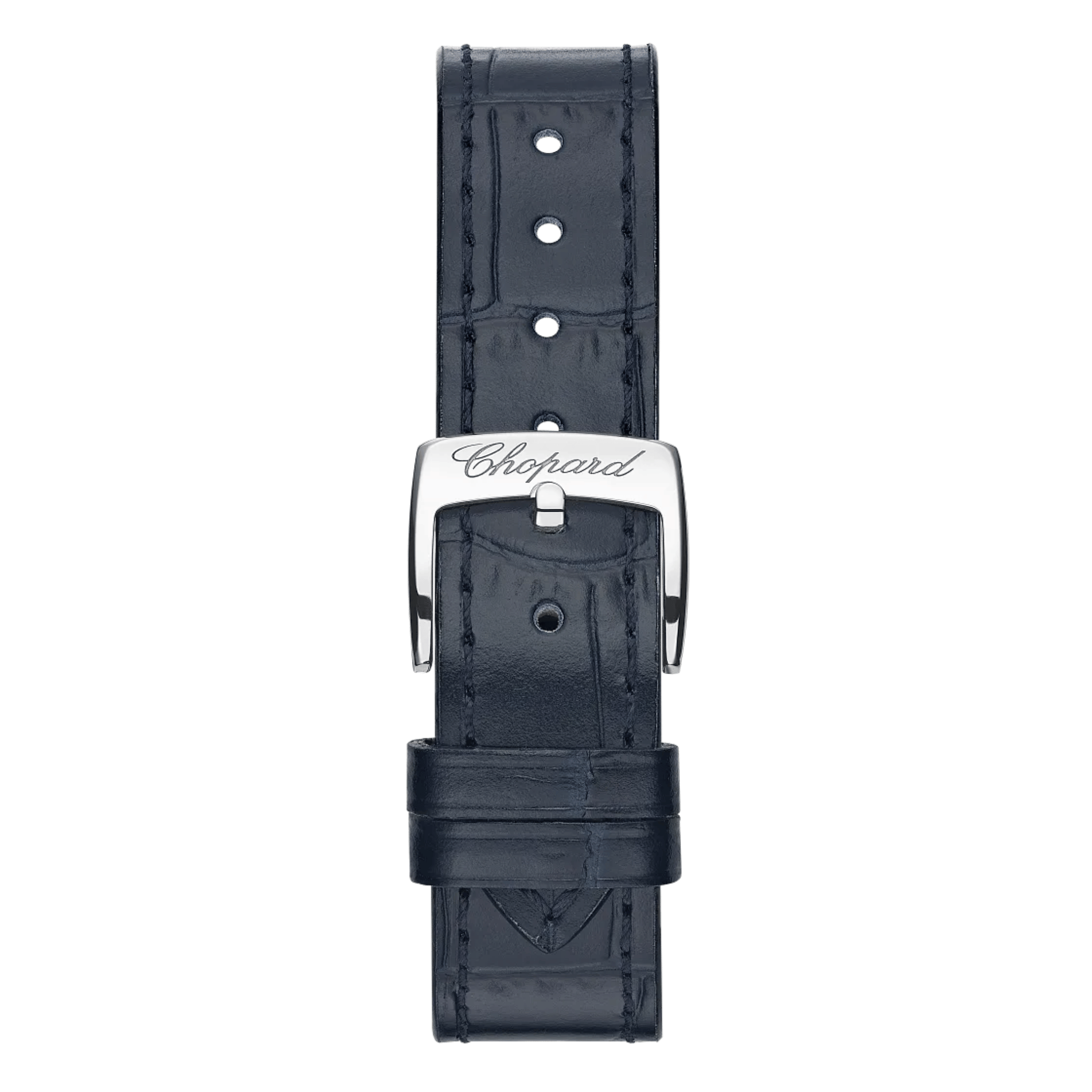 Chopard Happy Sport automatic rose gold bezel silver dial blue leather strap 33 mm