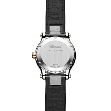 Montre Chopard Happy Sport quartz cadran noir bracelet cuir noir 36 mm