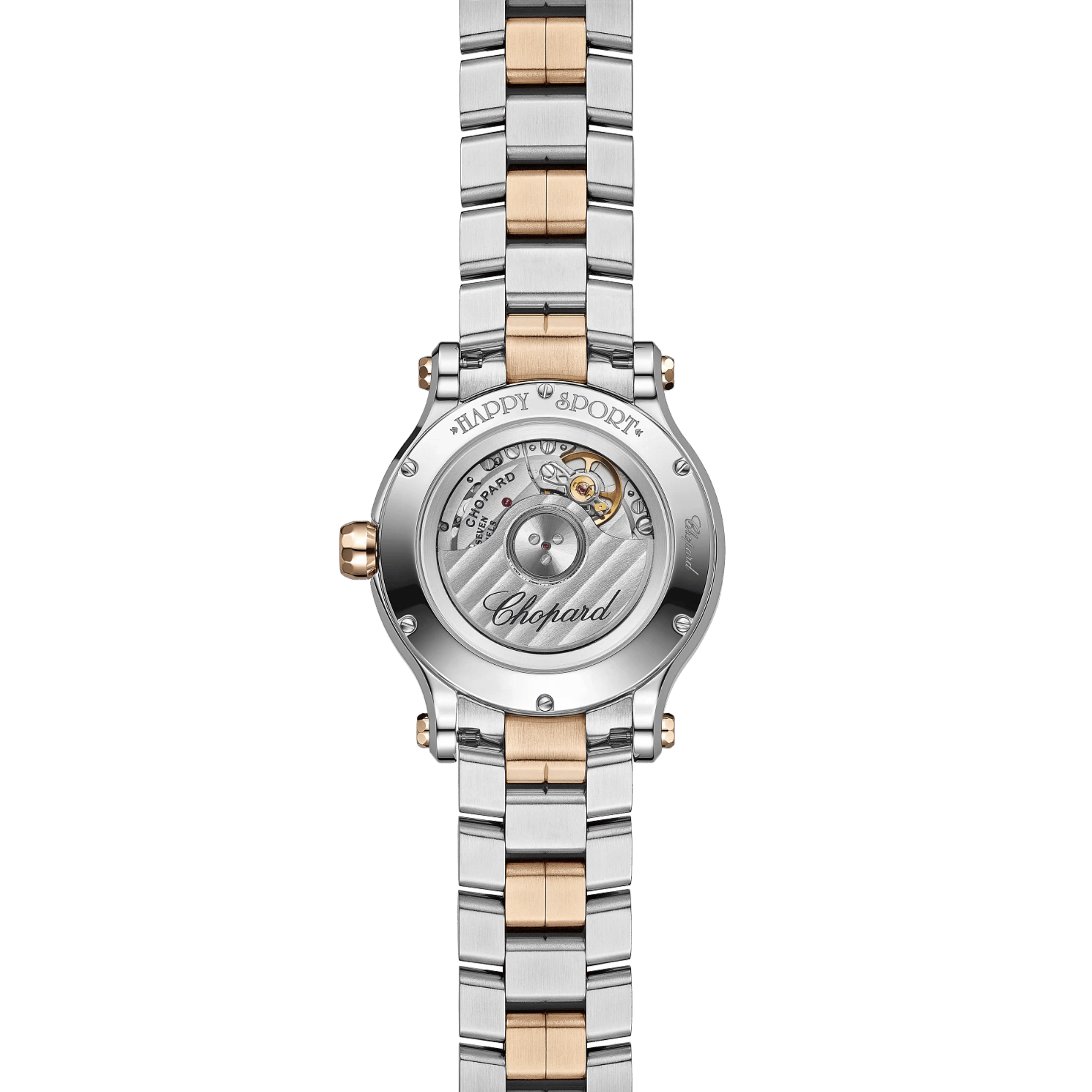 Chopard Happy Sport automatic rose gold bezel silver dial steel bracelet 33 mm