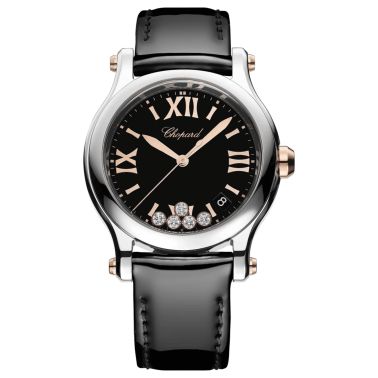 Chopard Happy Sport quartz black dial black leather strap 36 mm