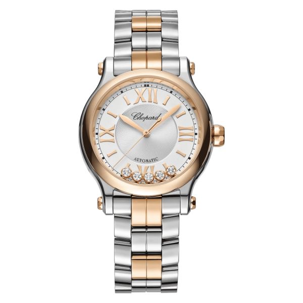 Chopard Happy Sport automatic rose gold bezel silver dial steel bracelet 33 mm