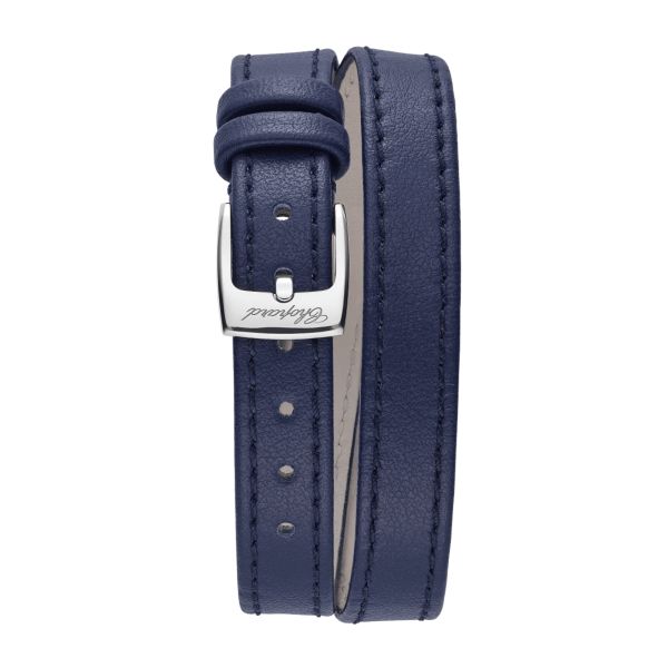 Chopard Happy Sport quartz rose gold bezel silver dial blue leather strap 25 mm