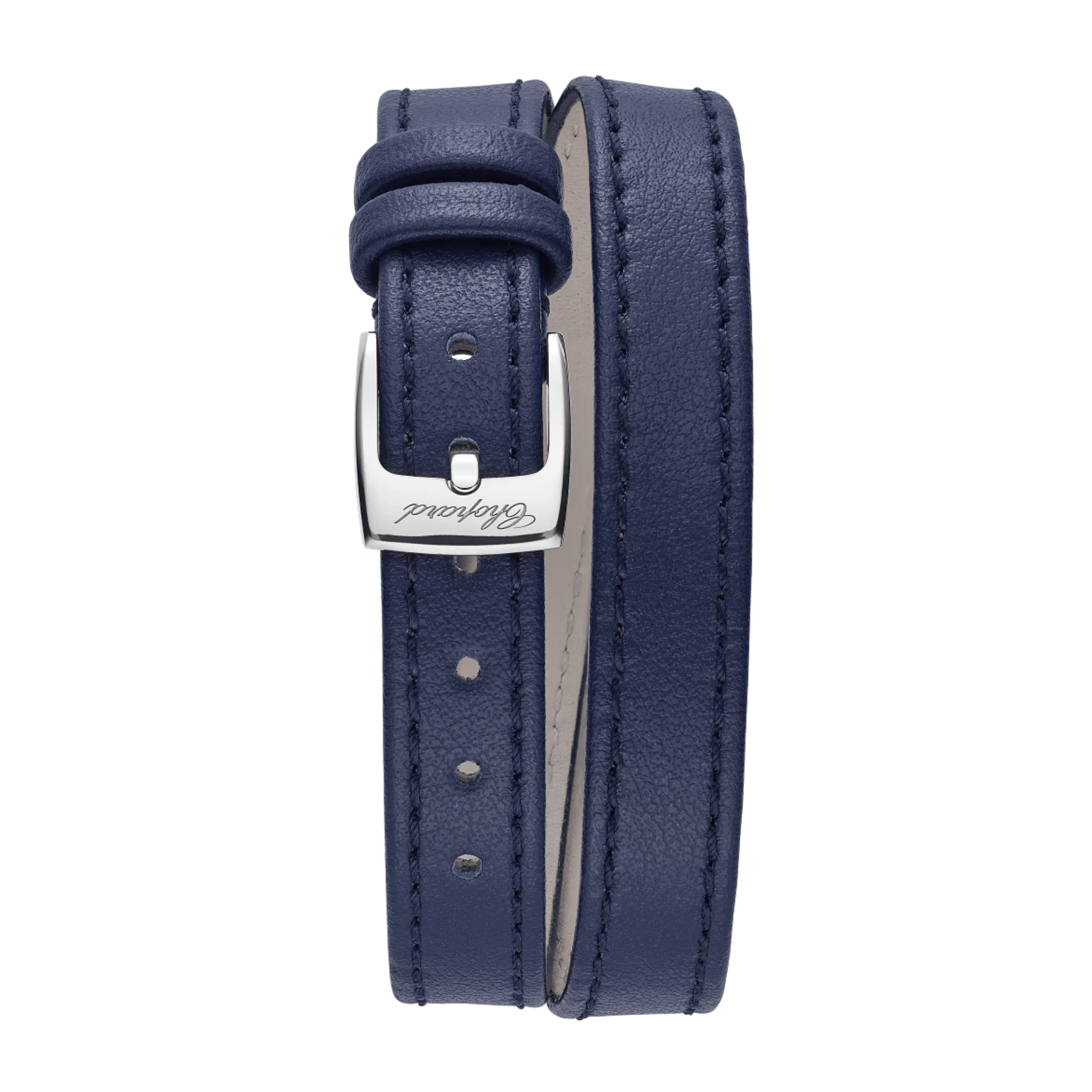 Chopard Happy Sport quartz rose gold bezel silver dial blue leather strap 25 mm