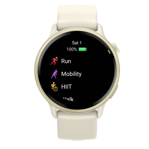 Garmin Vívoactive 6 watch, 42 mm ivory strap, Lunar Gold