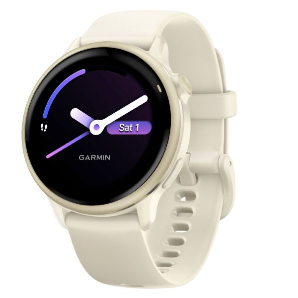 Garmin Vívoactive 6 watch, 42 mm ivory strap, Lunar Gold