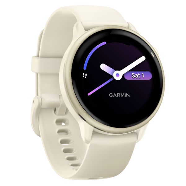 Garmin Vívoactive 6 watch, 42 mm ivory strap, Lunar Gold
