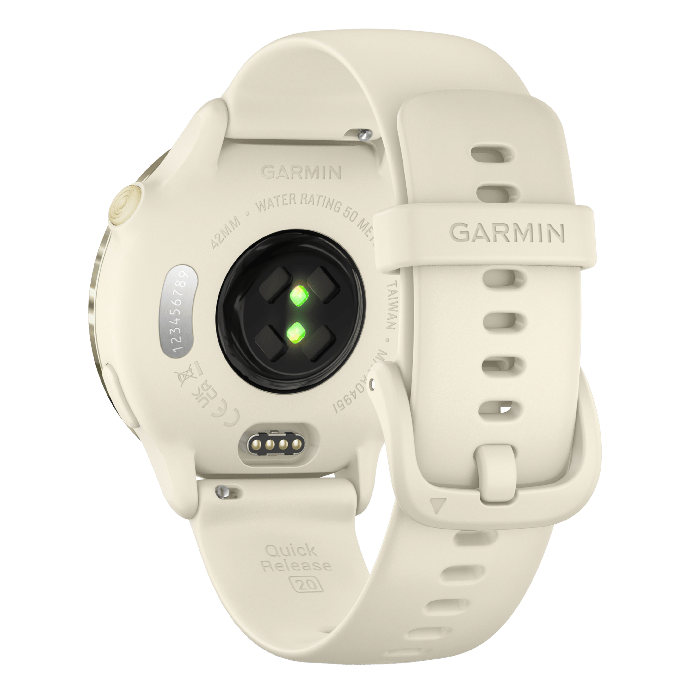 Garmin Vívoactive 6 watch, 42 mm ivory strap, Lunar Gold