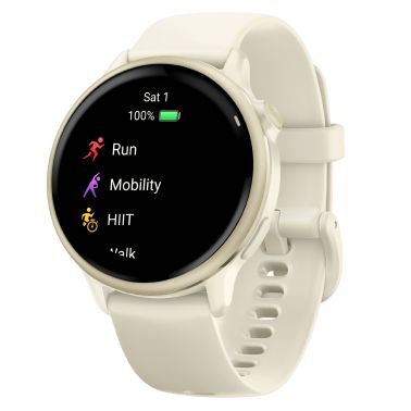 Garmin Vívoactive 6 watch, 42 mm ivory strap, Lunar Gold